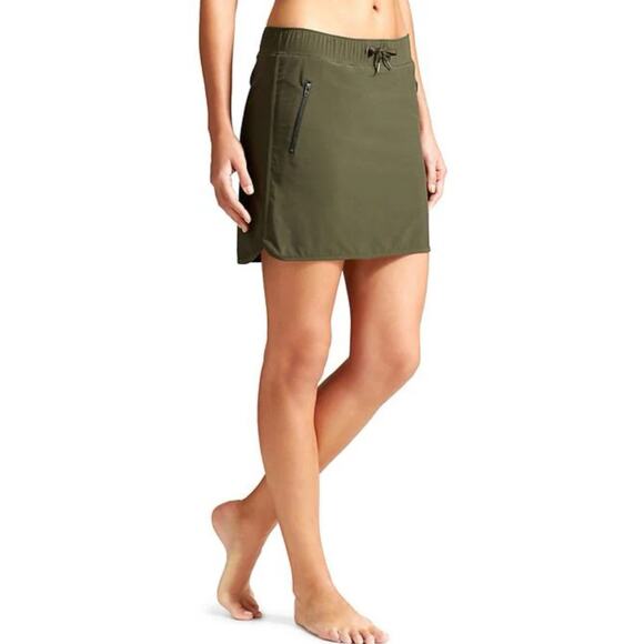 Athleta Womens Run With It Skort Green/Black Hombre Stretch Zip Pocket Size XL - Picture 1 of 13